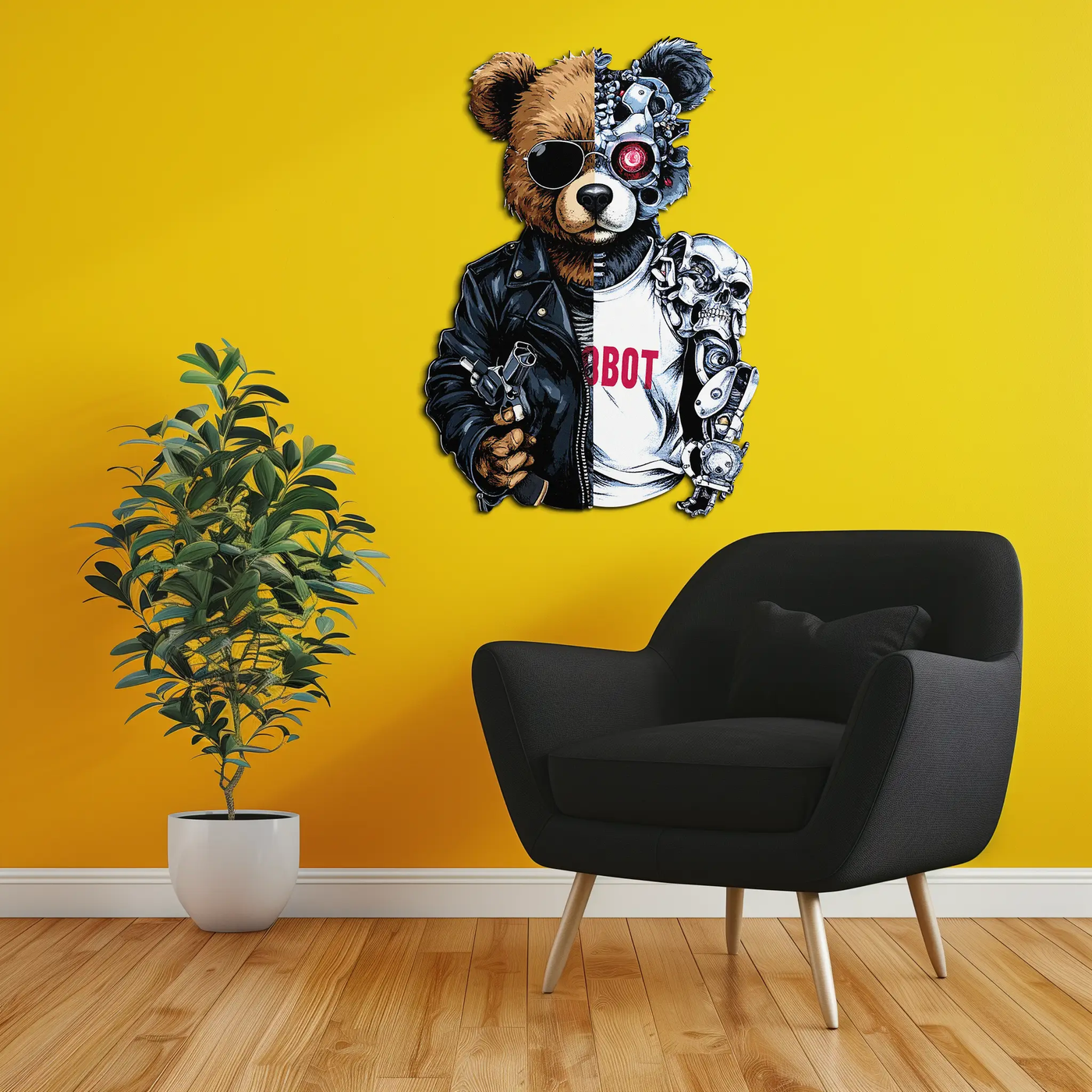 Half Cyborg Bear Wall Decor – Edgy Robo Teddy with Attitude-KAFUVM022 by Enova Art