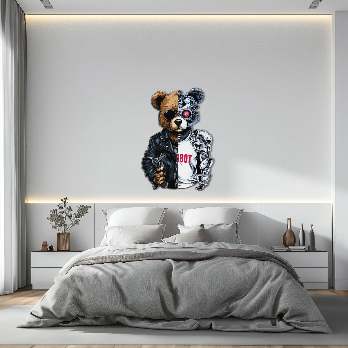 Half Cyborg Bear Wall Decor – Edgy Robo Teddy with Attitude-KAFUVM022 by Enova Art