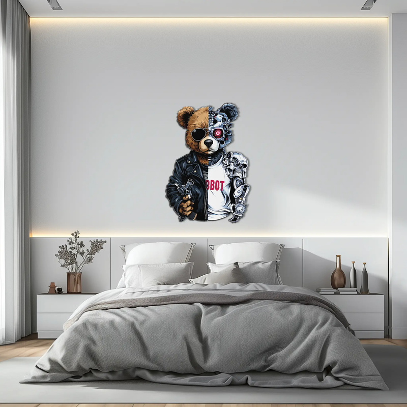 Half Cyborg Bear Wall Decor – Edgy Robo Teddy with Attitude-KAFUVM022 by Enova Art