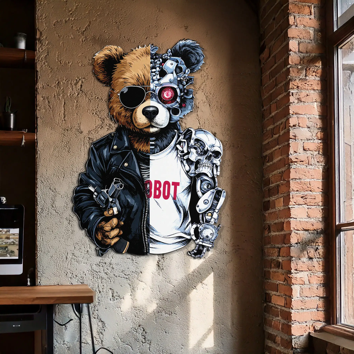Half Cyborg Bear Wall Decor – Edgy Robo Teddy with Attitude-KAFUVM022 by Enova Art
