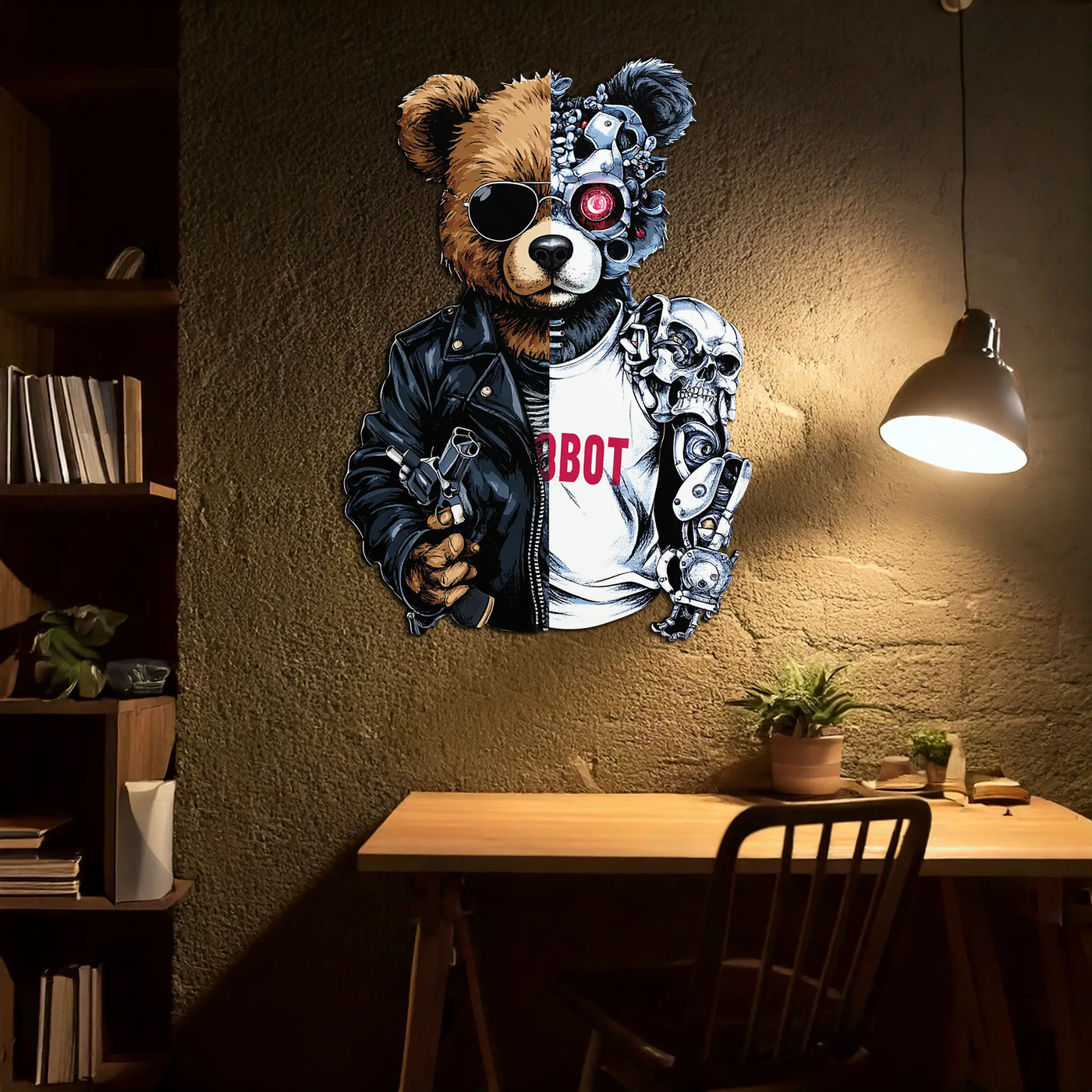 Half Cyborg Bear Wall Decor – Edgy Robo Teddy with Attitude-KAFUVM022 by Enova Art