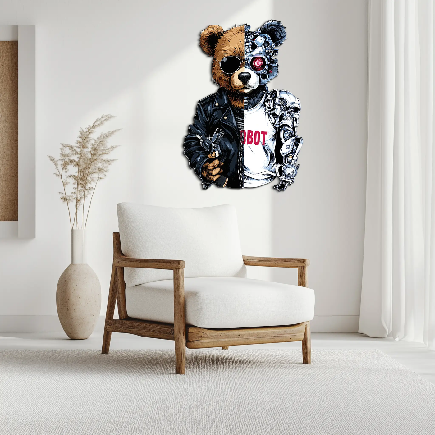 Half Cyborg Bear Wall Decor – Edgy Robo Teddy with Attitude-KAFUVM022 by Enova Art