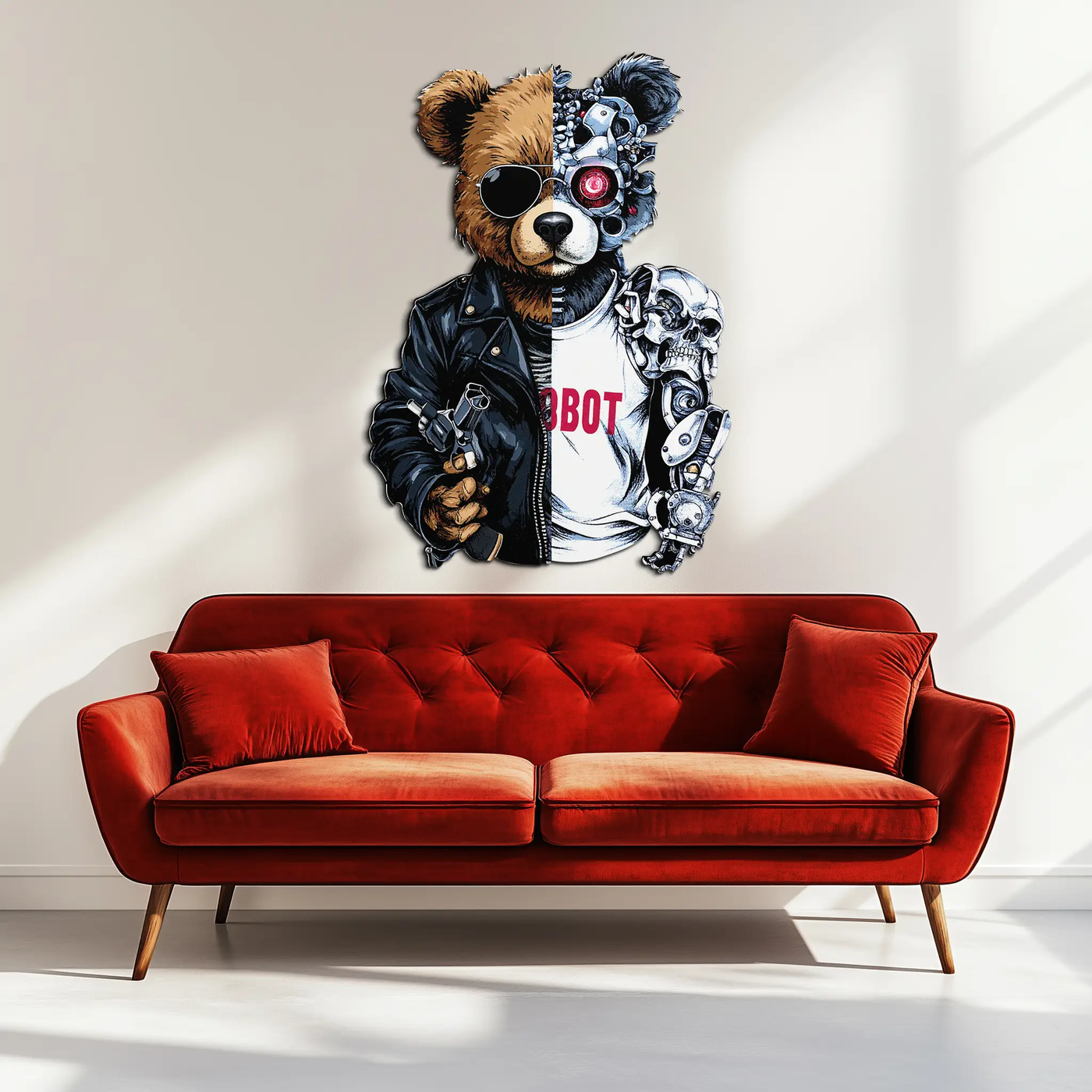 Half Cyborg Bear Wall Decor – Edgy Robo Teddy with Attitude-KAFUVM022 by Enova Art