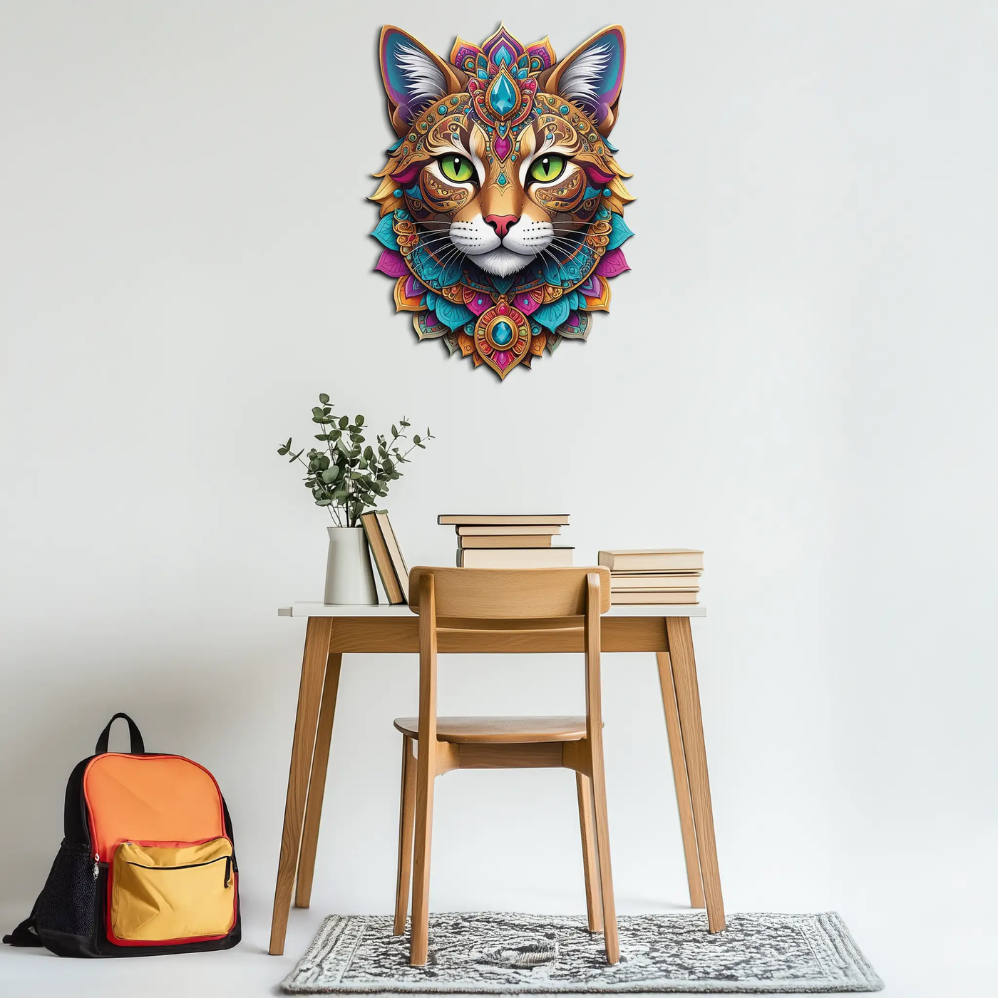 Psychedelic Mandala Cat Wall Art – Vibrant Boho Decor-KAFUVM025 by Enova Art
