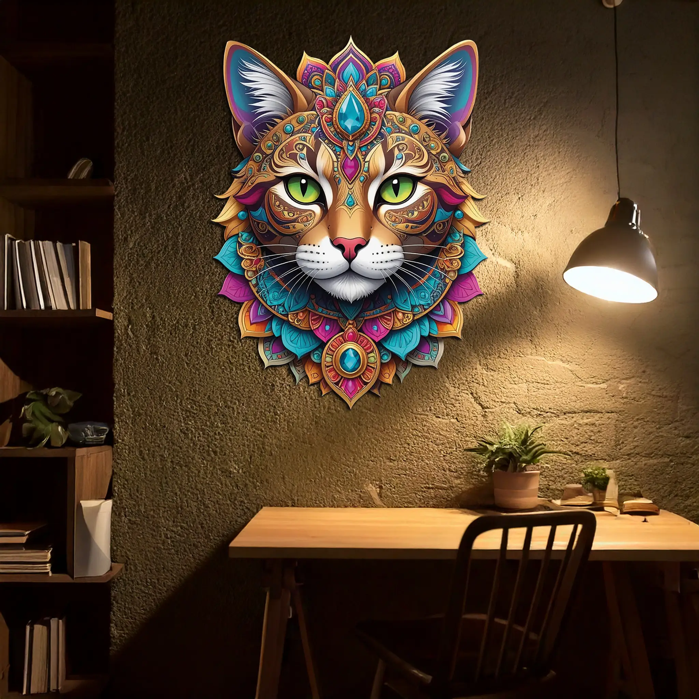 Psychedelic Mandala Cat Wall Art – Vibrant Boho Decor-KAFUVM025 by Enova Art