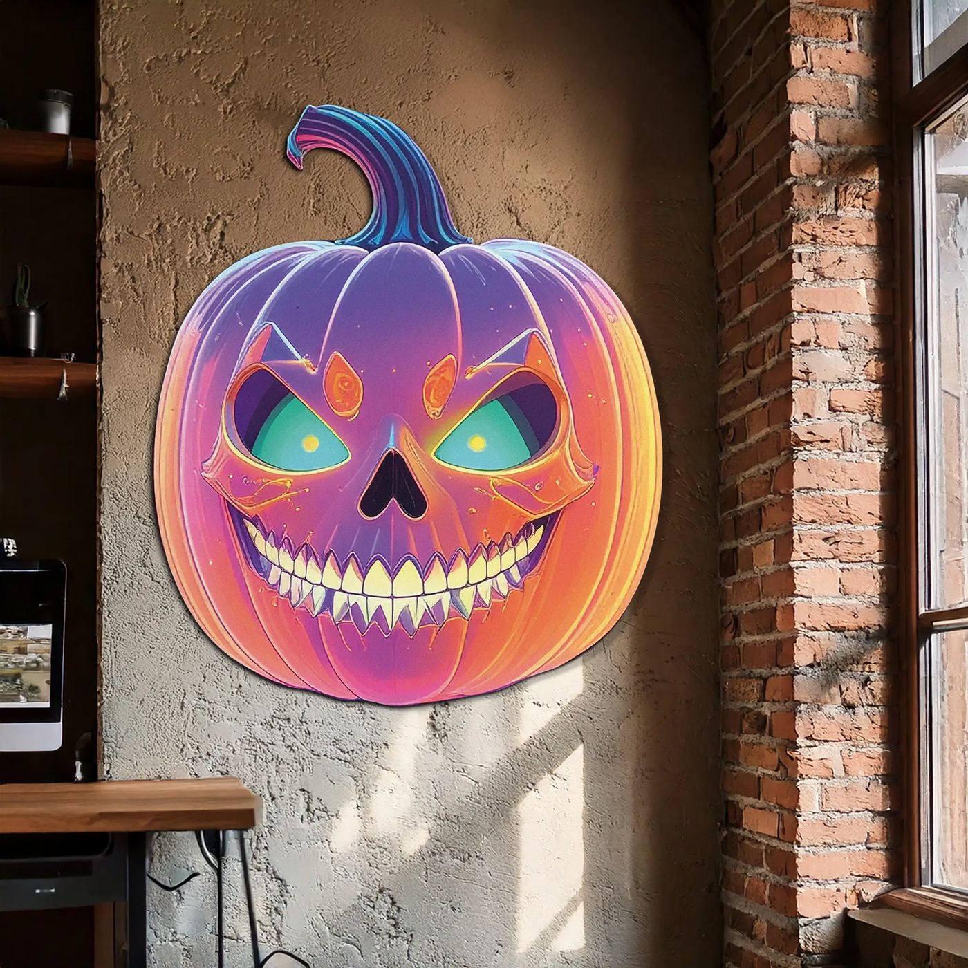 Pumpkin Metal Wall Art – Halloween Jack-o'-Lantern Decor-KAFUVM027 by Enova Art