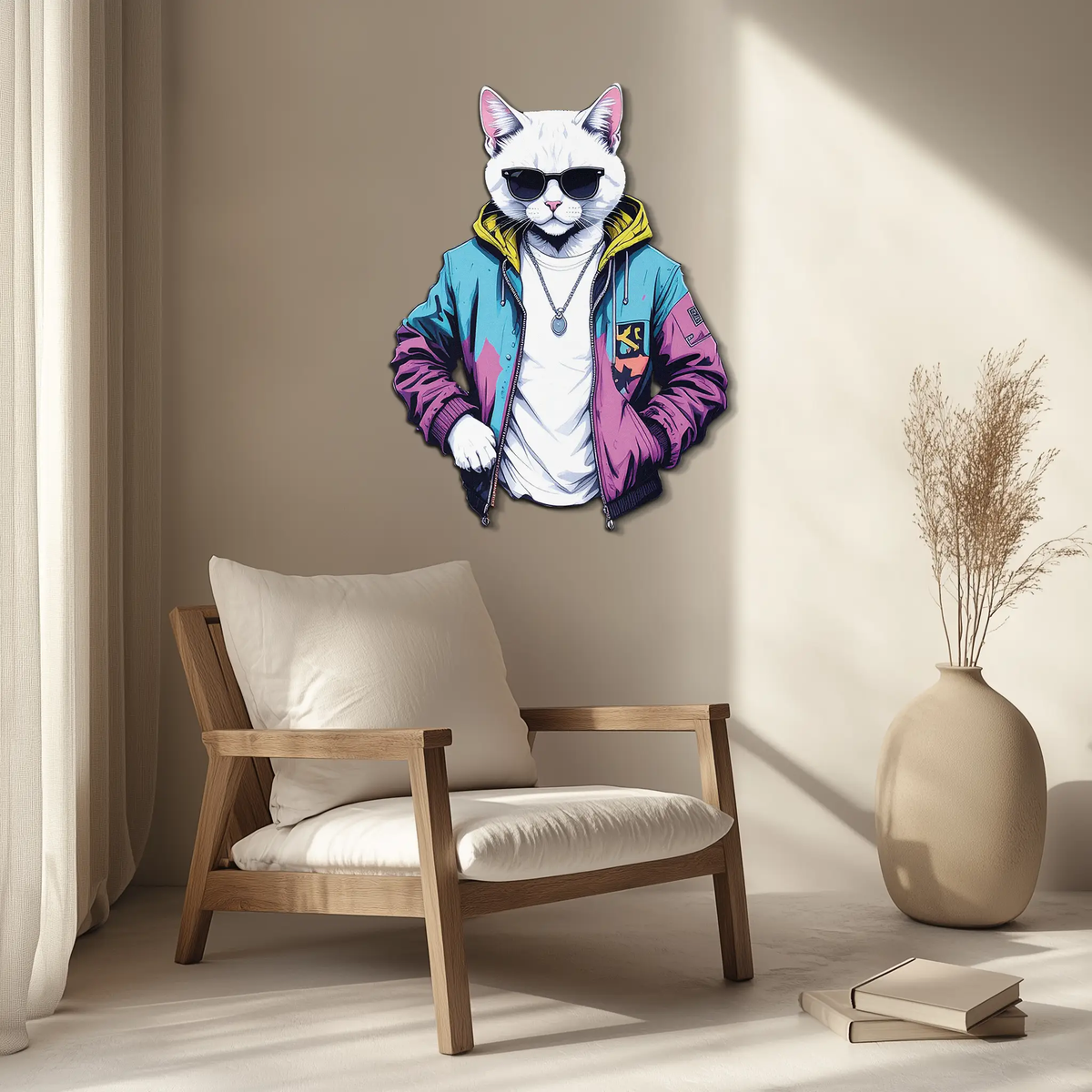 Street Style Cat Metal Wall Art – Cool Urban Decor-KAFUVM028 by Enova Art