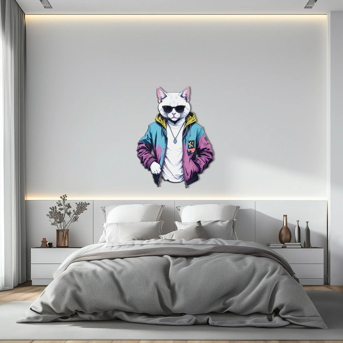 Street Style Cat Metal Wall Art – Cool Urban Decor-KAFUVM028 by Enova Art