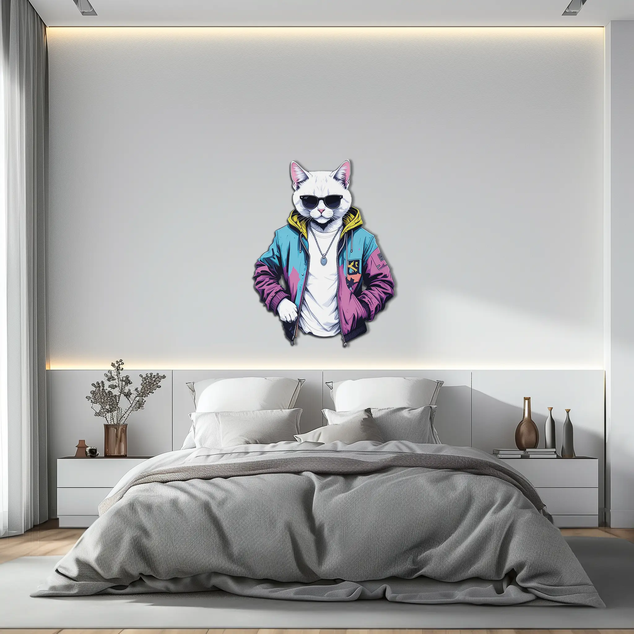 Street Style Cat Metal Wall Art – Cool Urban Decor-KAFUVM028 by Enova Art