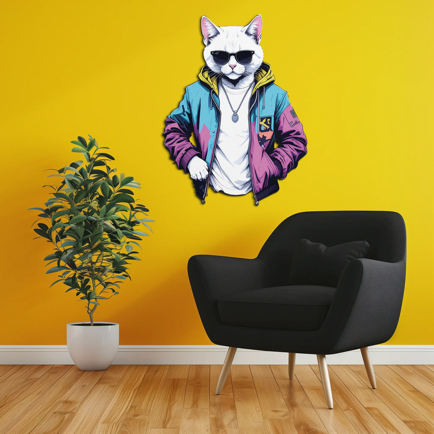 Street Style Cat Metal Wall Art – Cool Urban Decor-KAFUVM028 by Enova Art
