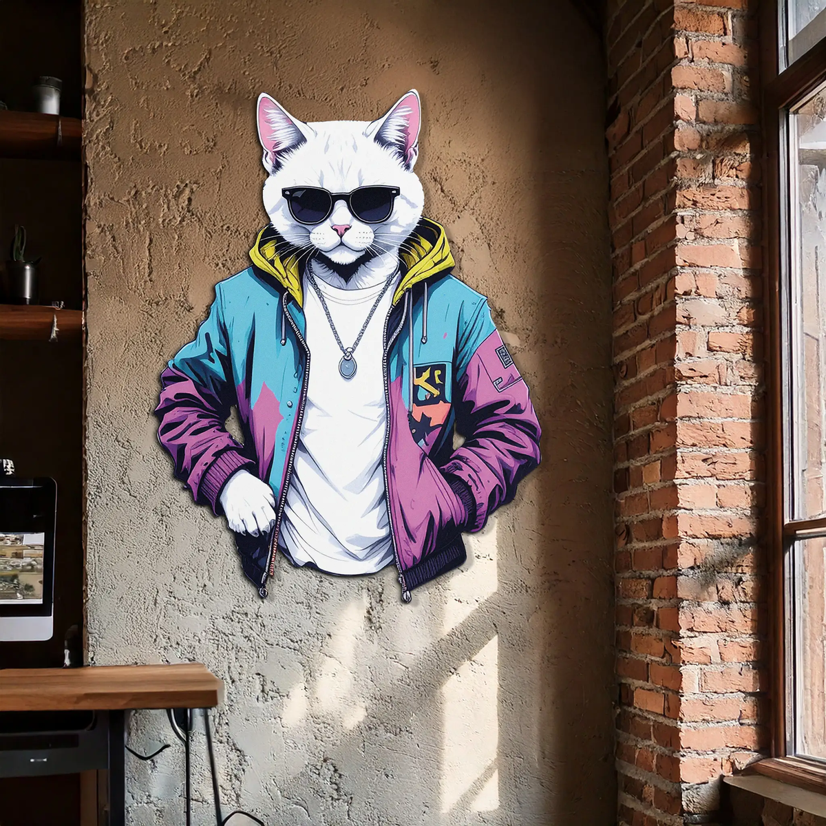 Street Style Cat Metal Wall Art – Cool Urban Decor-KAFUVM028 by Enova Art