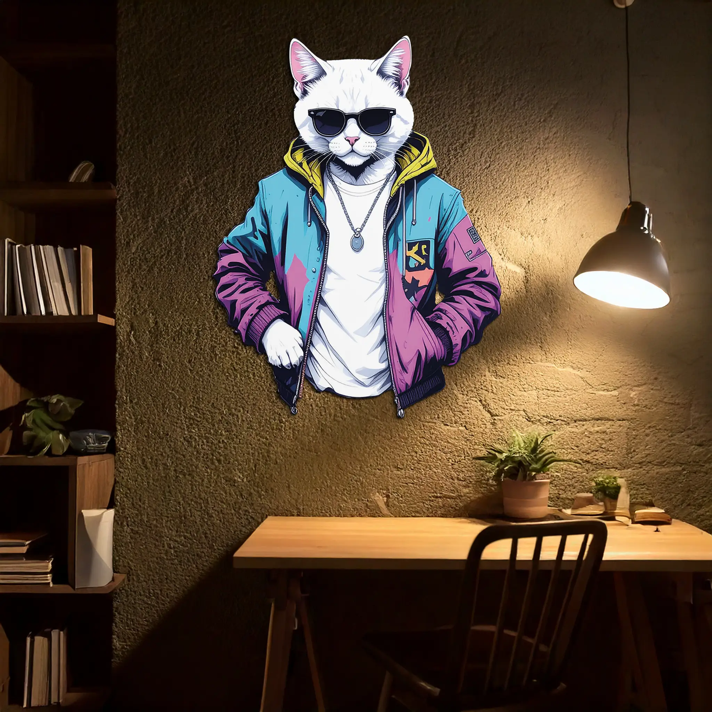 Street Style Cat Metal Wall Art – Cool Urban Decor-KAFUVM028 by Enova Art