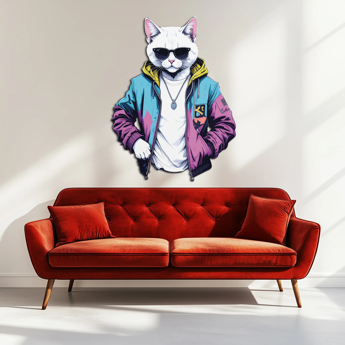 Street Style Cat Metal Wall Art – Cool Urban Decor-KAFUVM028 by Enova Art