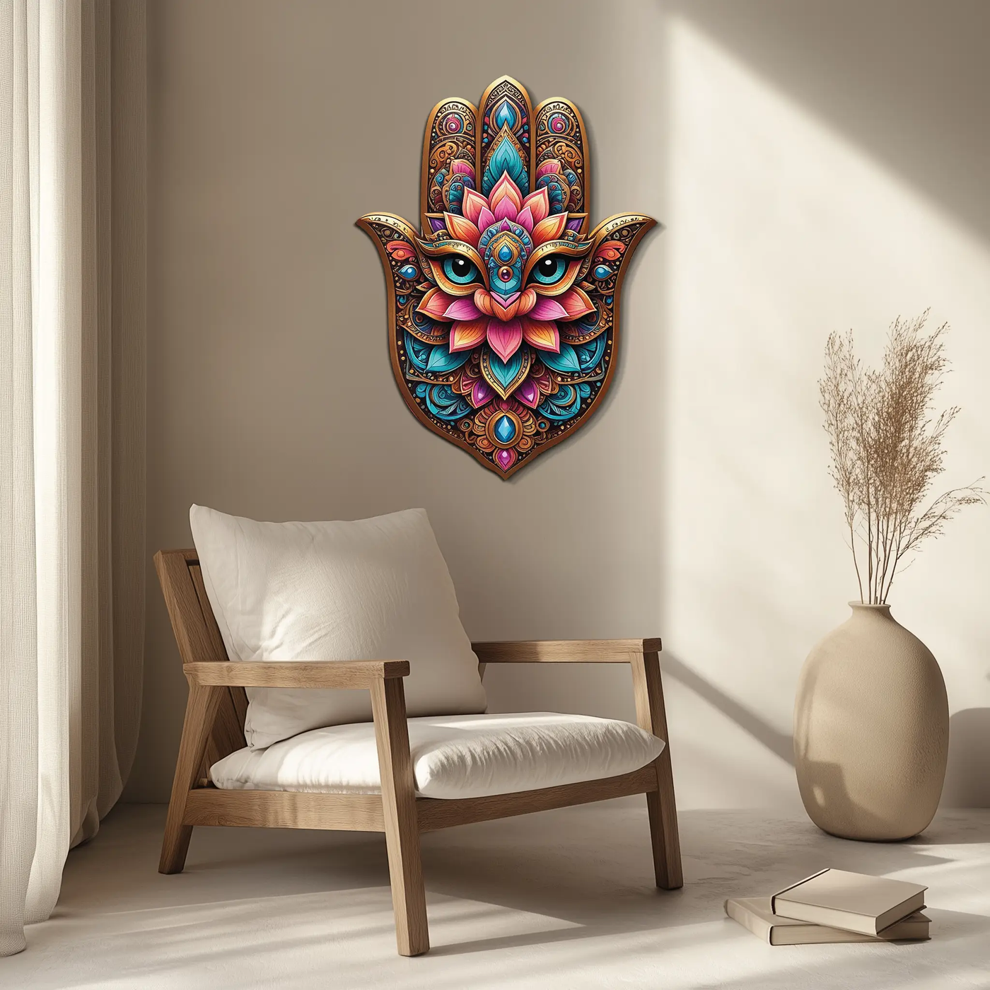 Mystic Hamsa Hand Metal Wall Art – Boho Evil Eye Decor-KAFUVM030 by Enova Art