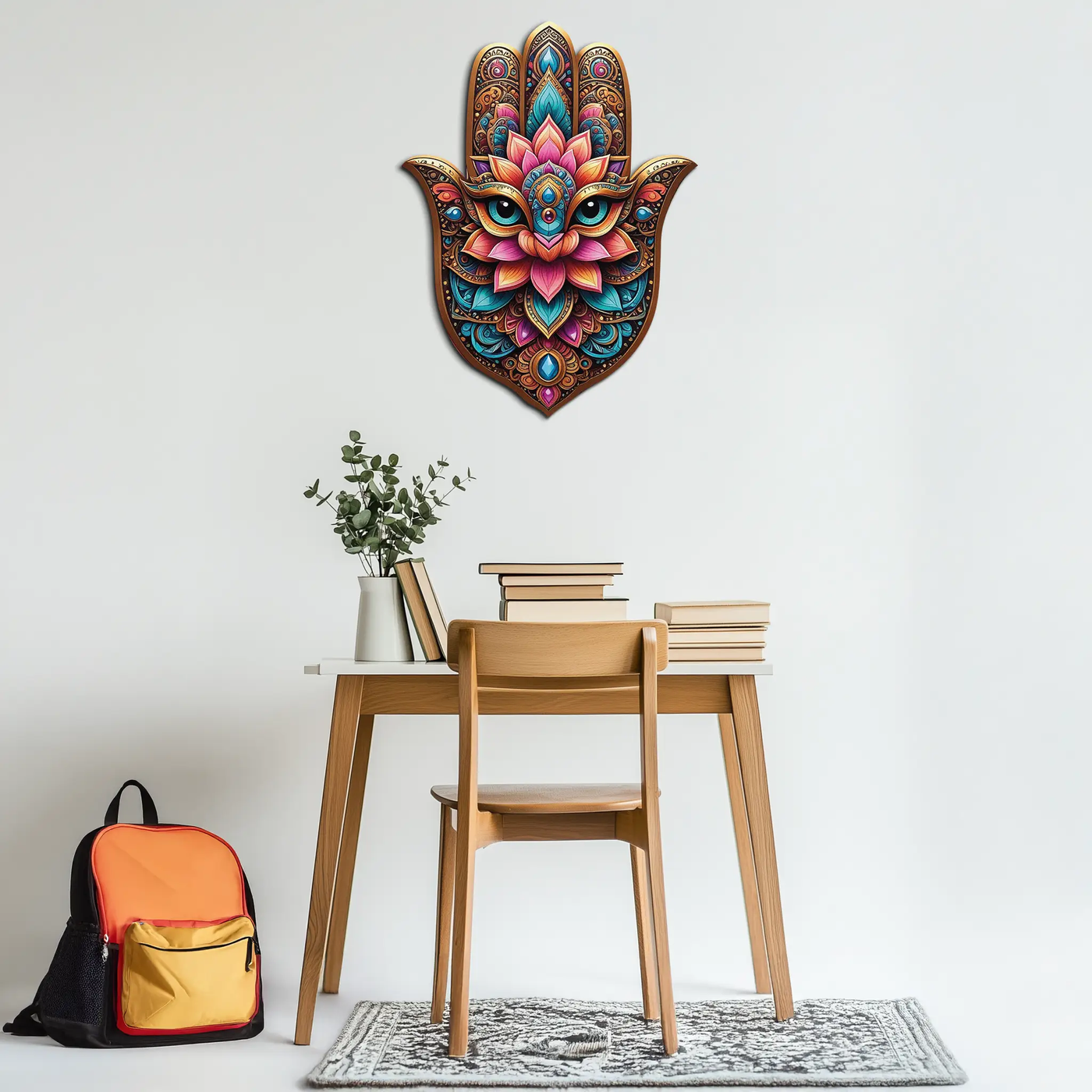 Mystic Hamsa Hand Metal Wall Art – Boho Evil Eye Decor-KAFUVM030 by Enova Art