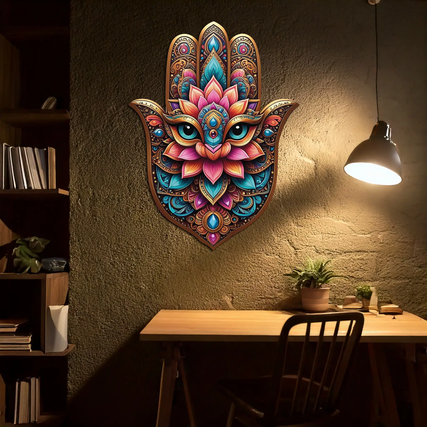 Mystic Hamsa Hand Metal Wall Art – Boho Evil Eye Decor-KAFUVM030 by Enova Art