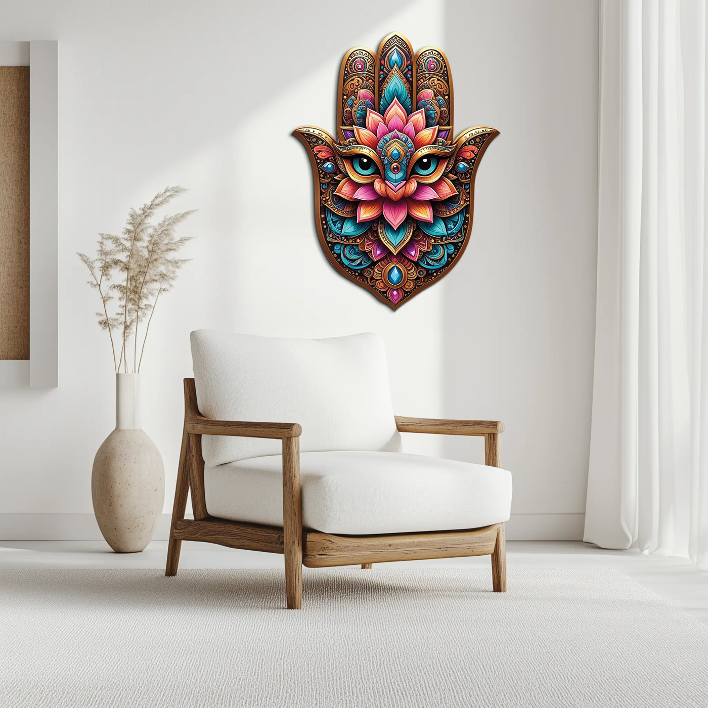Mystic Hamsa Hand Metal Wall Art – Boho Evil Eye Decor-KAFUVM030 by Enova Art