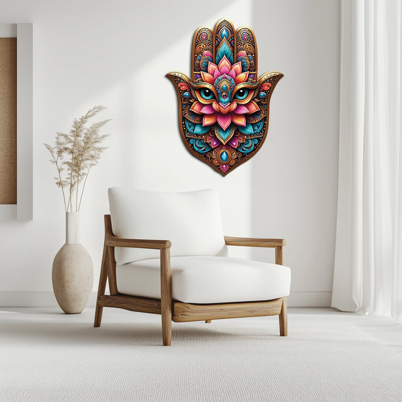 Mystic Hamsa Hand Metal Wall Art – Boho Evil Eye Decor-KAFUVM030 by Enova Art