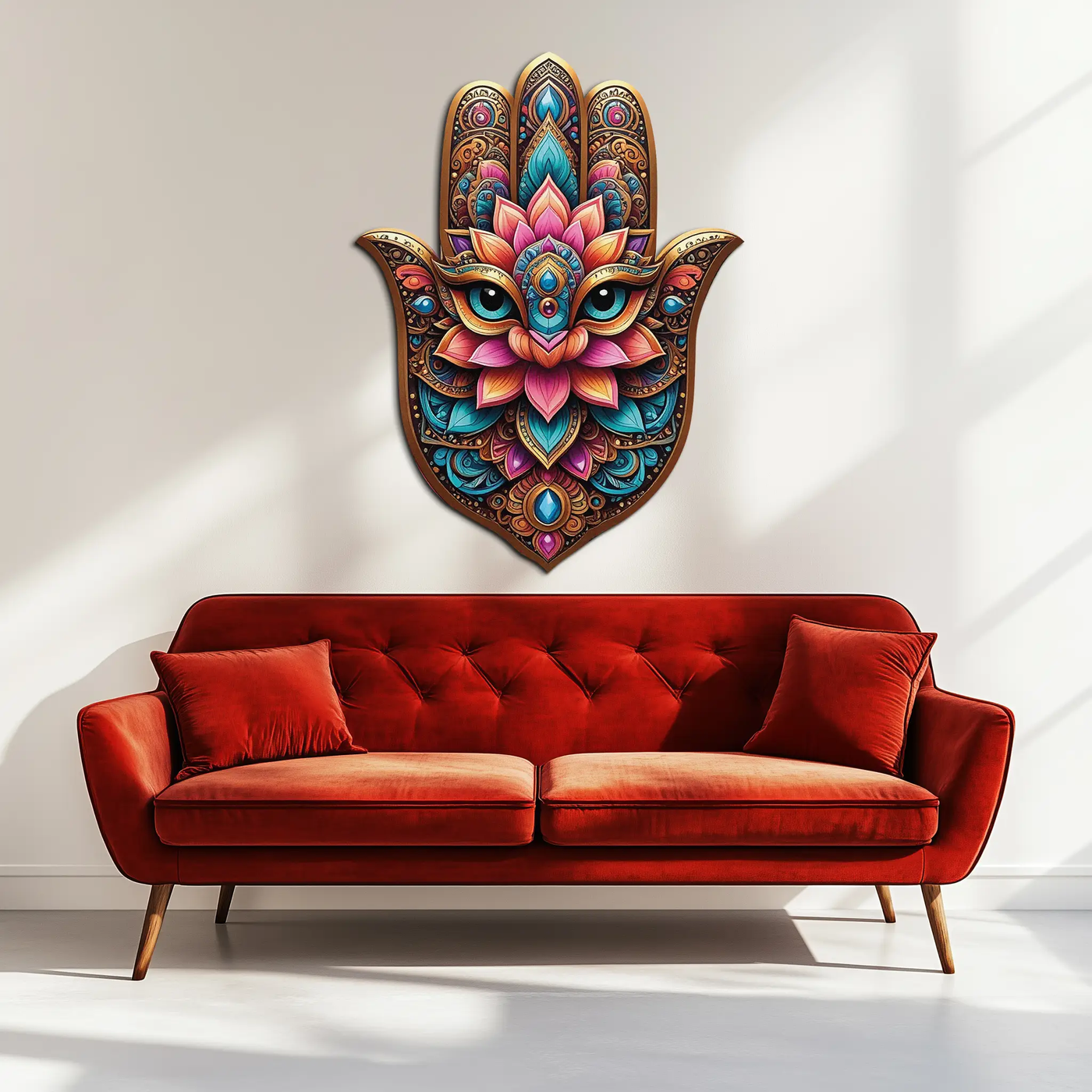 Mystic Hamsa Hand Metal Wall Art – Boho Evil Eye Decor-KAFUVM030 by Enova Art