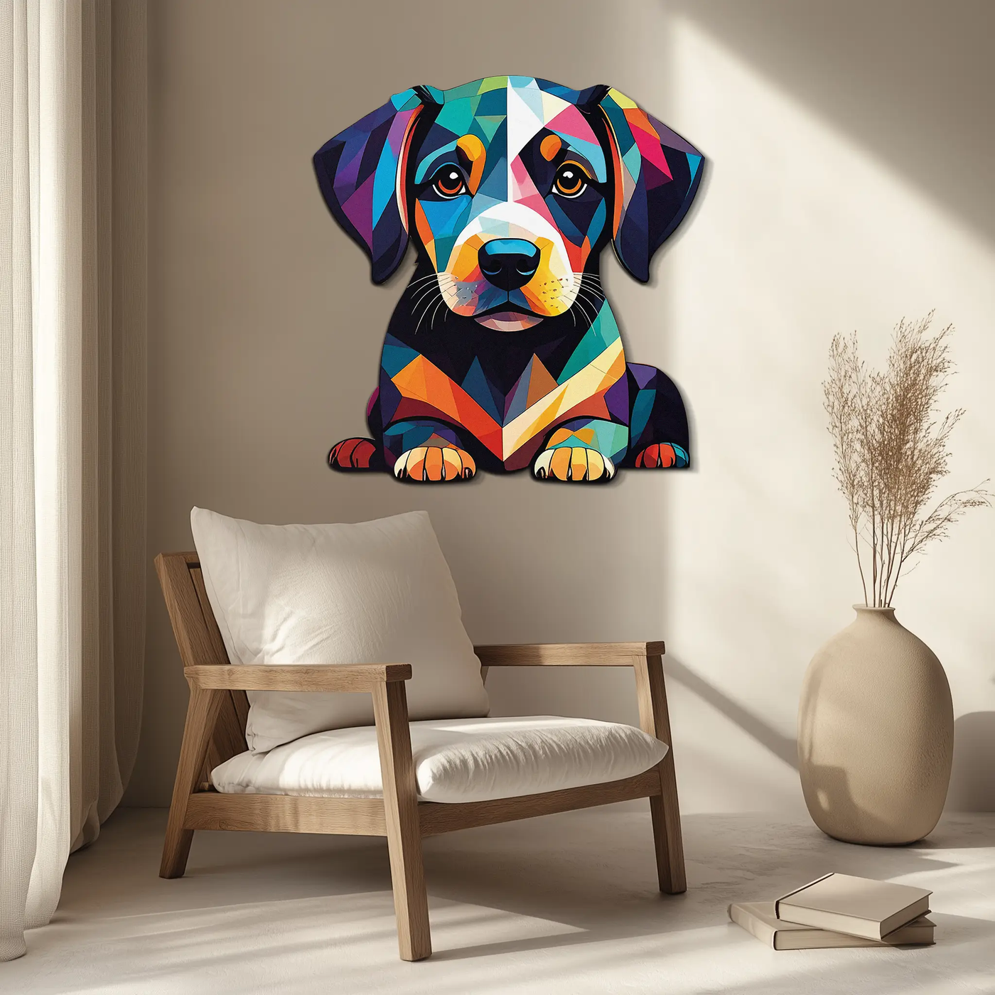 Colorful Geometric Puppy Metal Wall Art Decor-KAFUVM032 by Enova Art