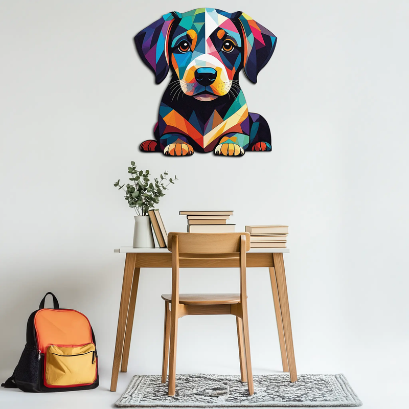 Colorful Geometric Puppy Metal Wall Art Decor-KAFUVM032 by Enova Art