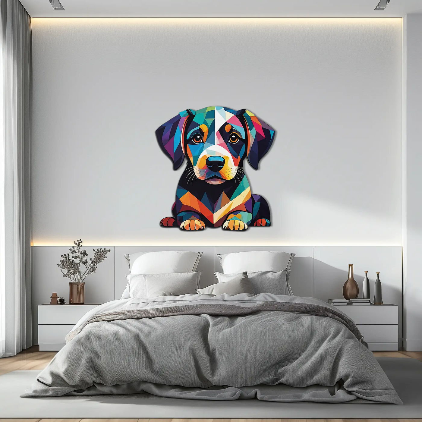 Colorful Geometric Puppy Metal Wall Art Decor-KAFUVM032 by Enova Art