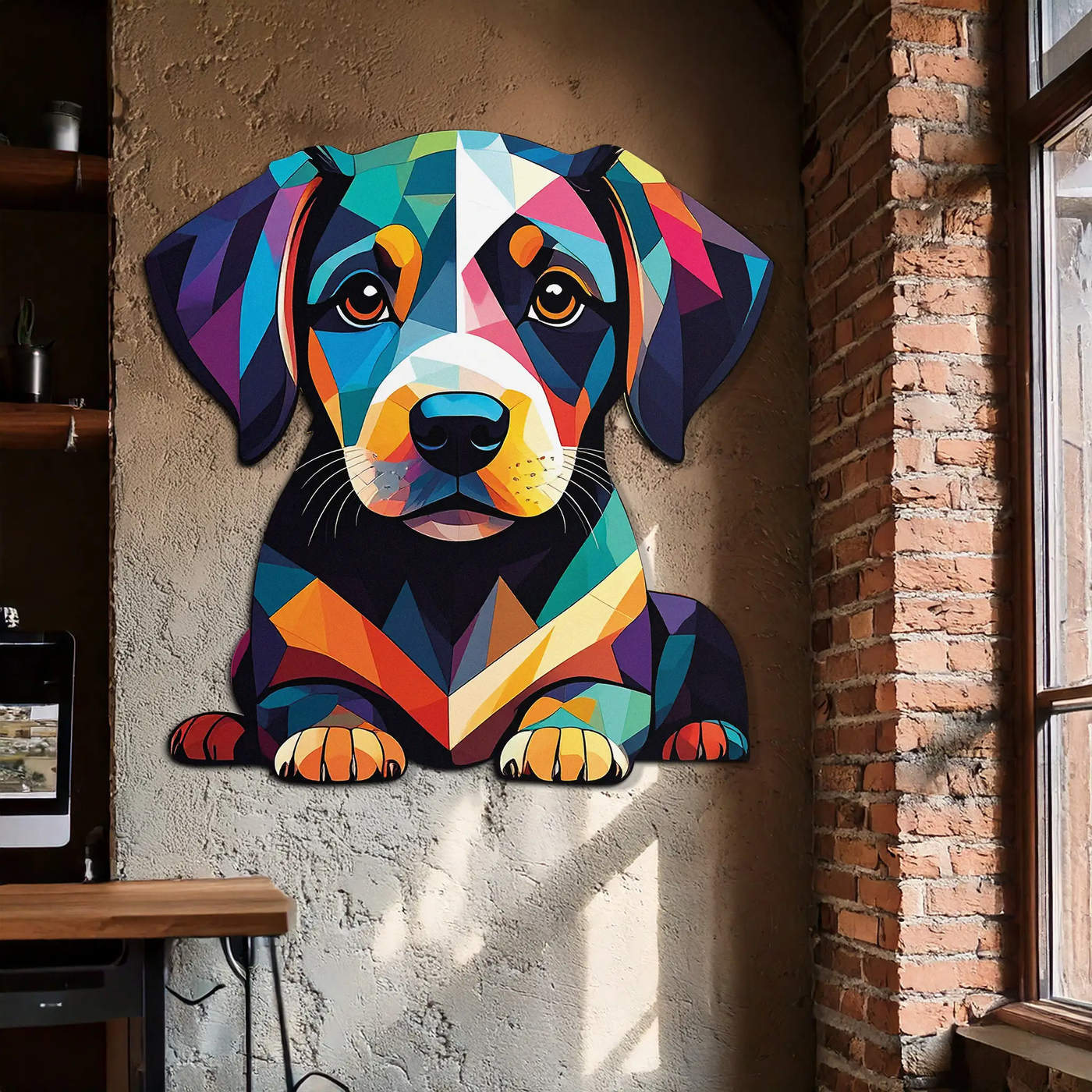 Colorful Geometric Puppy Metal Wall Art Decor-KAFUVM032 by Enova Art