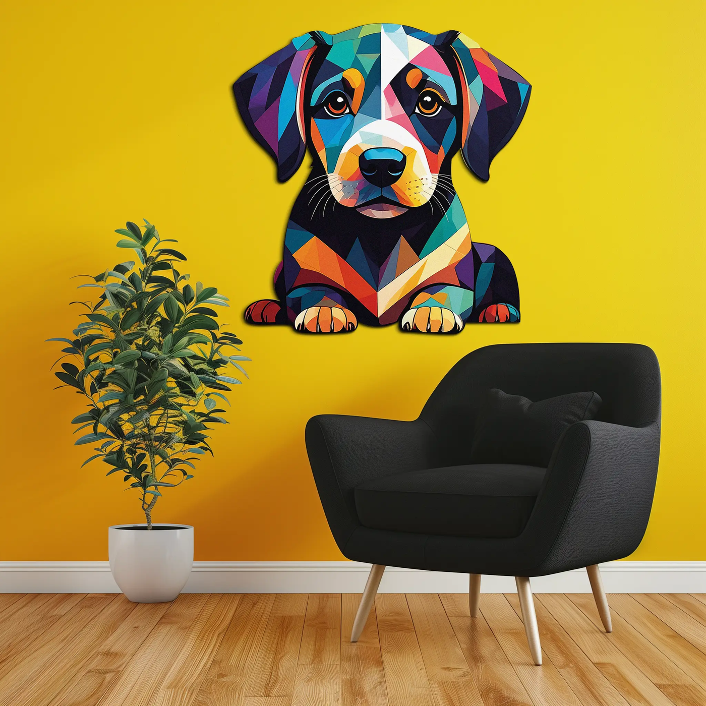 Colorful Geometric Puppy Metal Wall Art Decor-KAFUVM032 by Enova Art