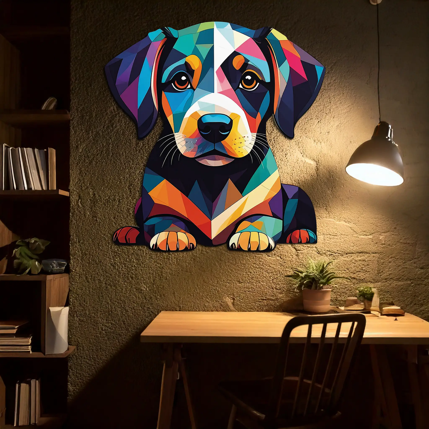 Colorful Geometric Puppy Metal Wall Art Decor-KAFUVM032 by Enova Art