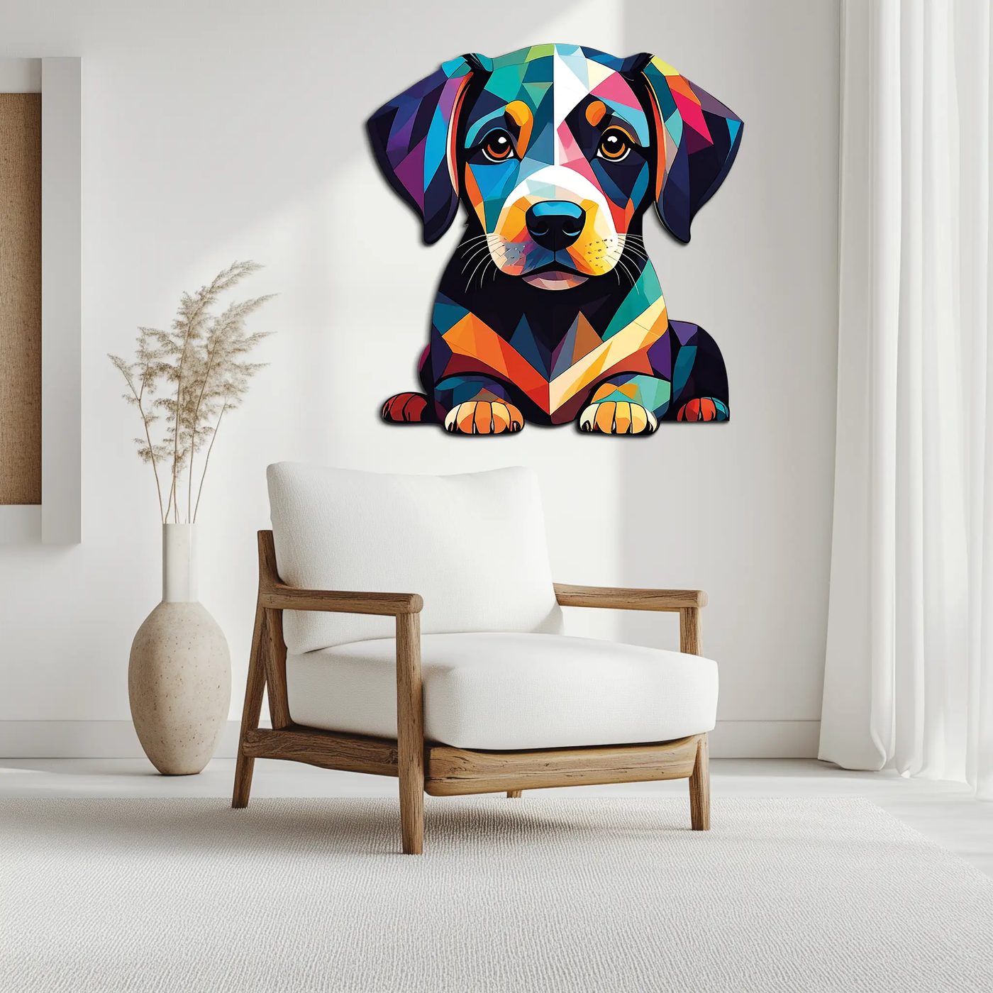 Colorful Geometric Puppy Metal Wall Art Decor-KAFUVM032 by Enova Art