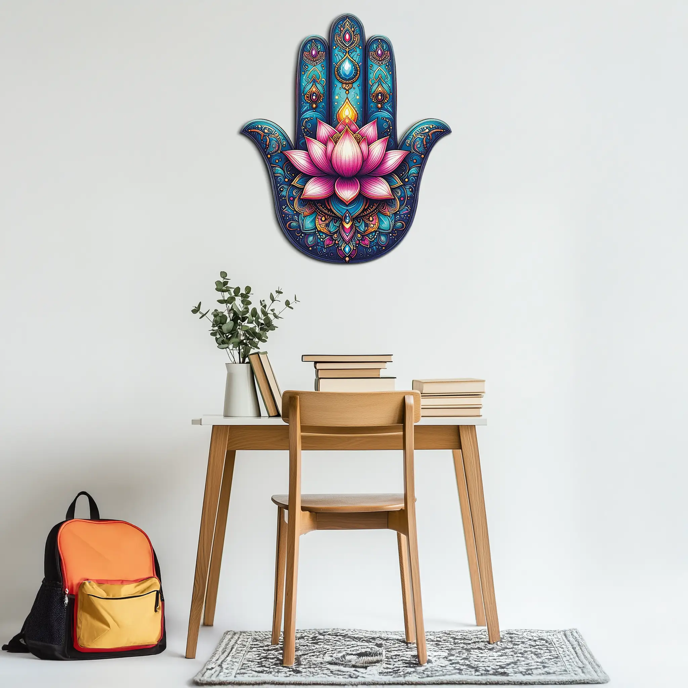Lotus Hamsa Hand Metal Wall Art – Mystic Boho Decor-KAFUVM035 by Enova Art