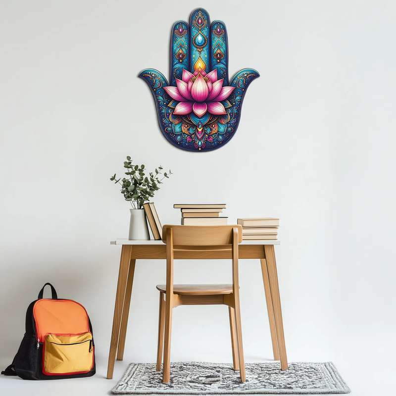 Lotus Hamsa Hand Metal Wall Art – Mystic Boho Decor-KAFUVM035 by Enova Art