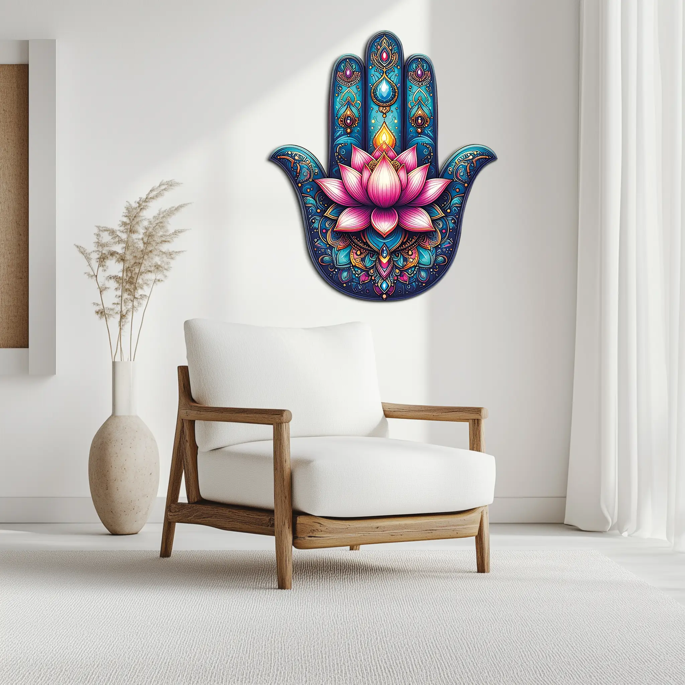 Lotus Hamsa Hand Metal Wall Art – Mystic Boho Decor-KAFUVM035 by Enova Art
