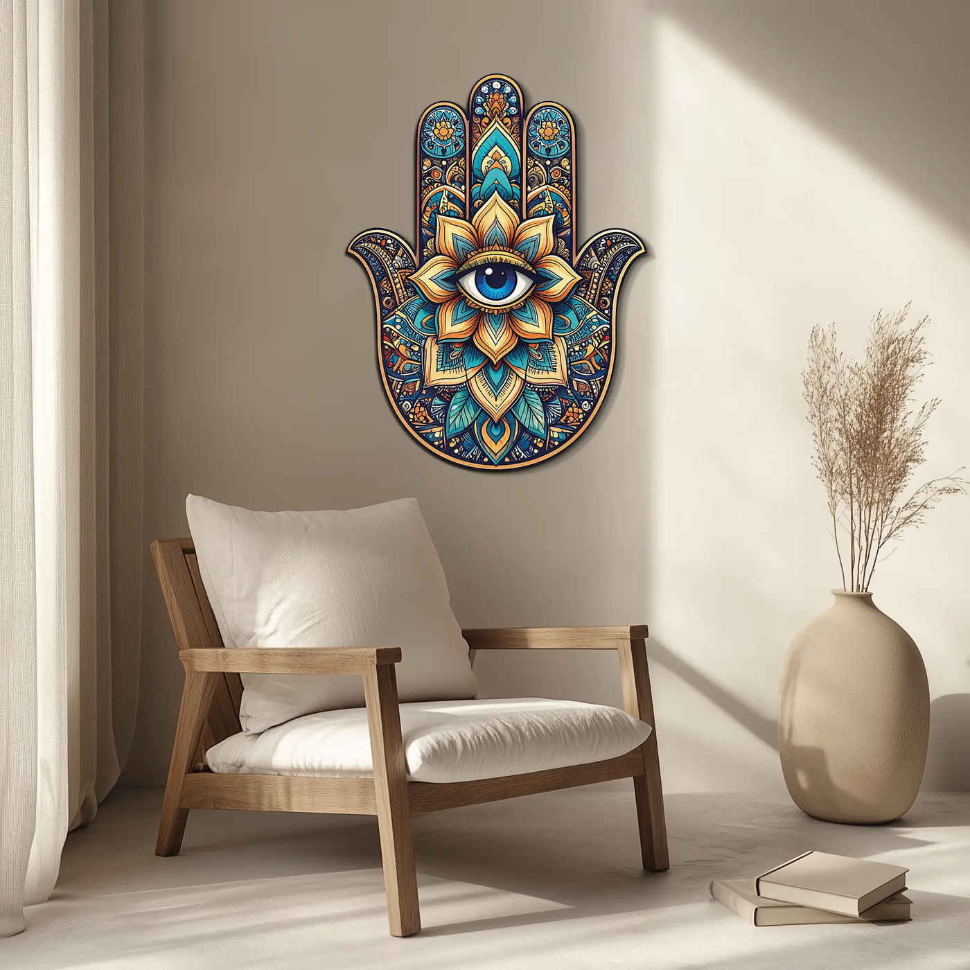 Hamsa Eye Wall Art – Boho Evil Eye Metal Decor-KAFUVM036 by Enova Art