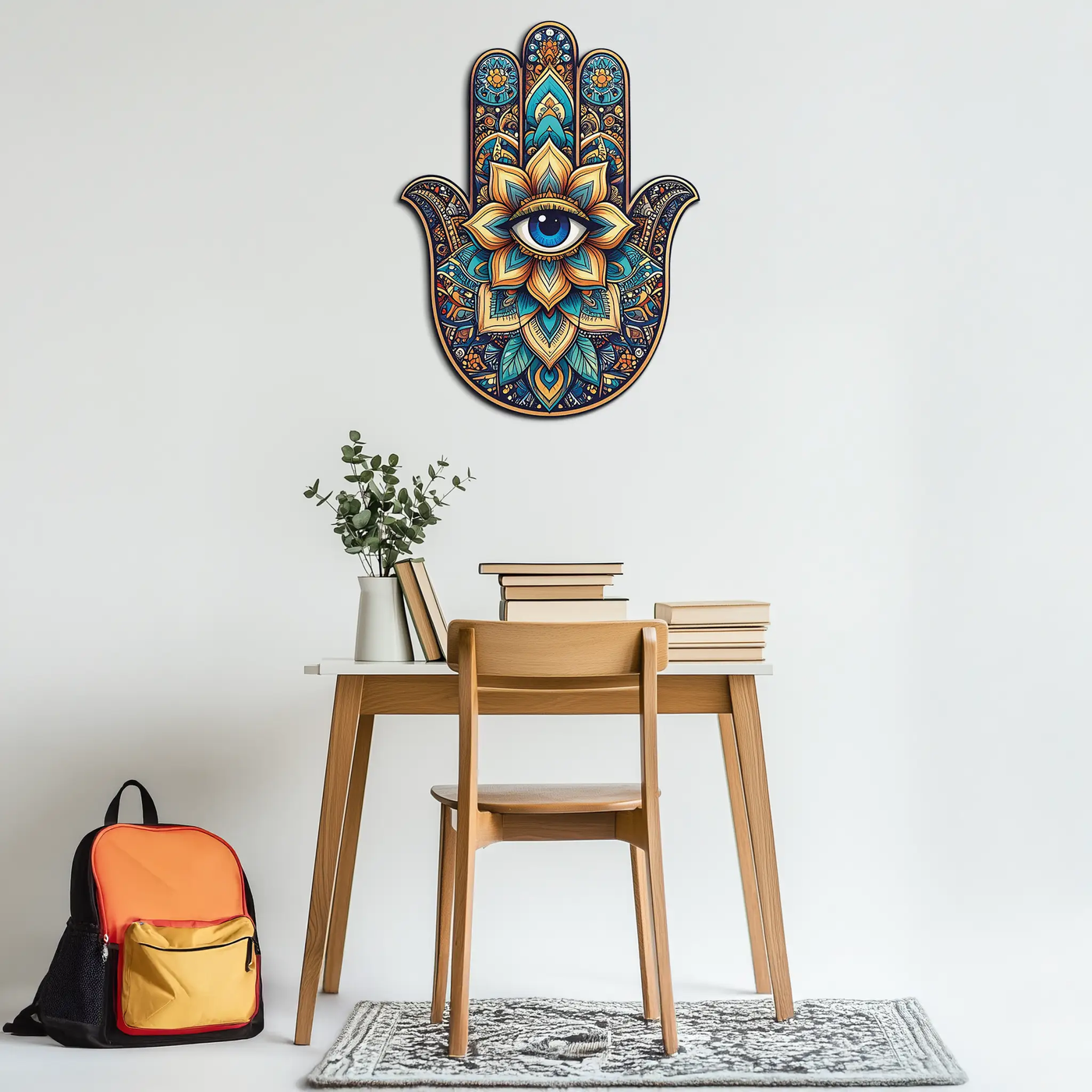 Hamsa Eye Wall Art – Boho Evil Eye Metal Decor-KAFUVM036 by Enova Art