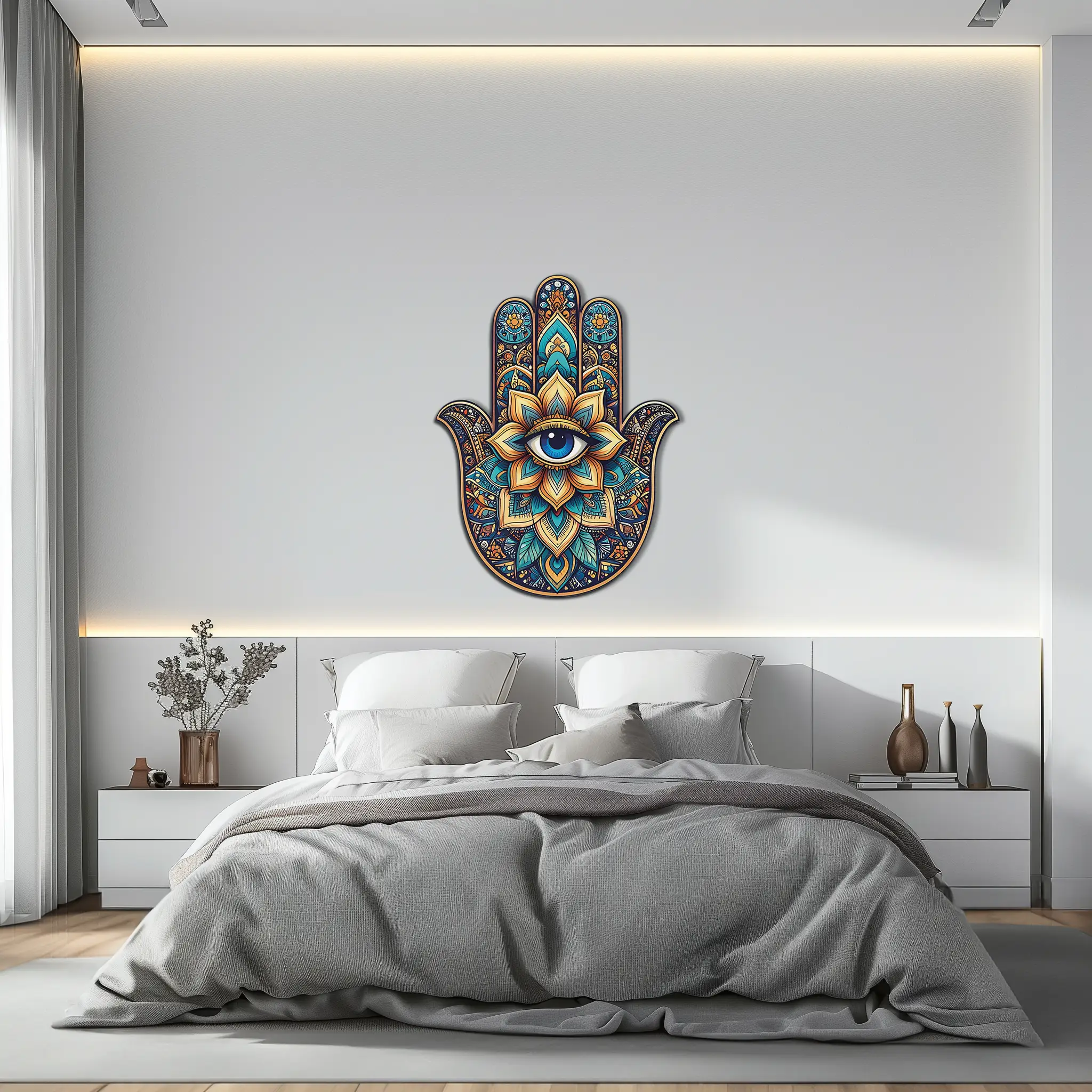 Hamsa Eye Wall Art – Boho Evil Eye Metal Decor-KAFUVM036 by Enova Art