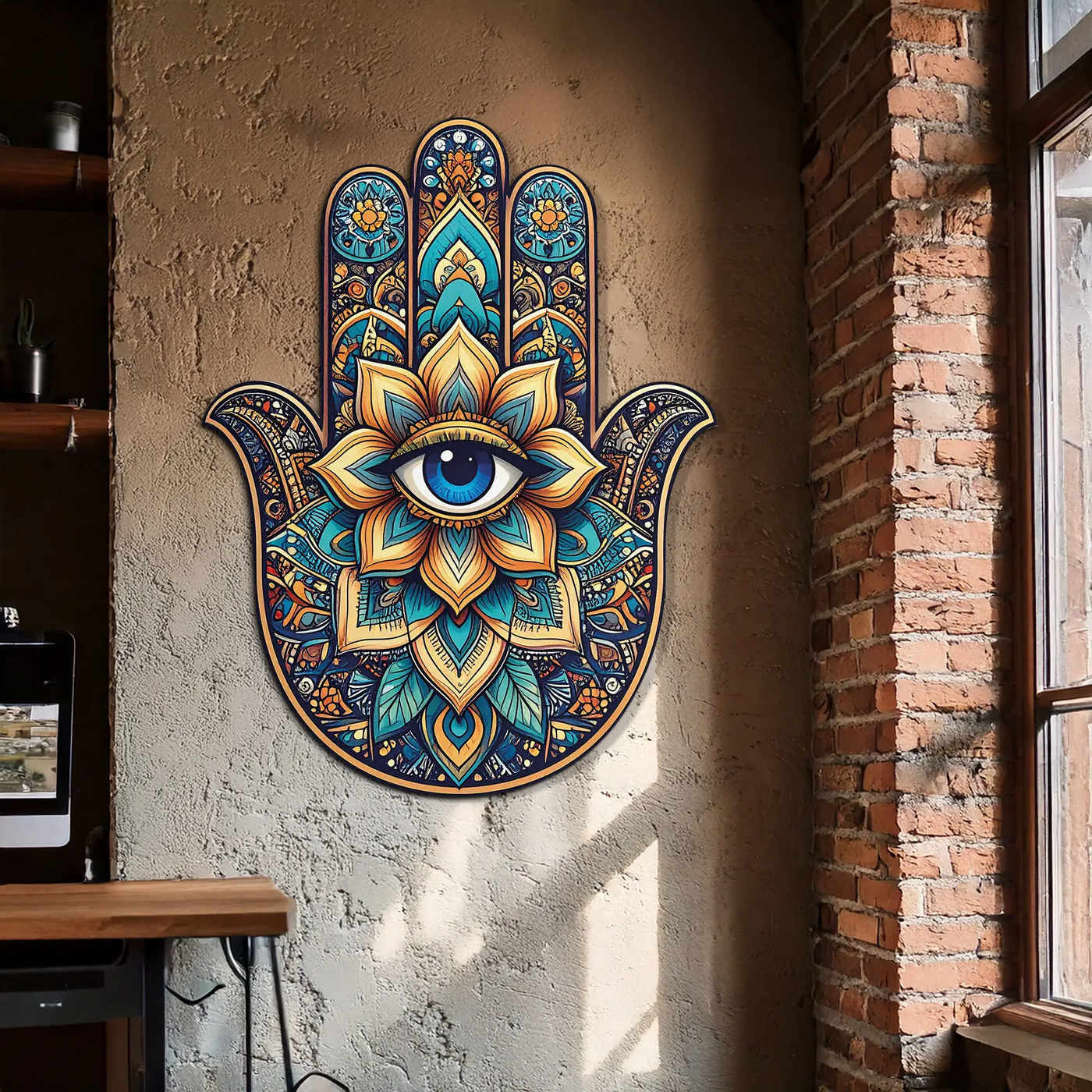 Hamsa Eye Wall Art – Boho Evil Eye Metal Decor-KAFUVM036 by Enova Art