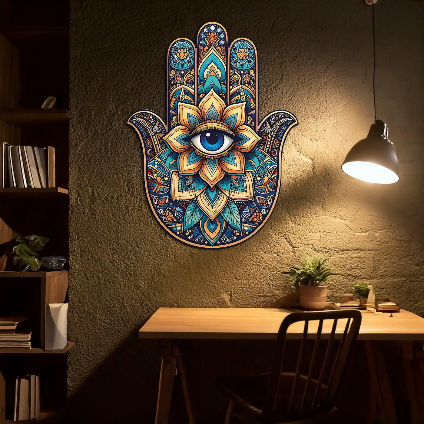 Hamsa Eye Wall Art – Boho Evil Eye Metal Decor-KAFUVM036 by Enova Art