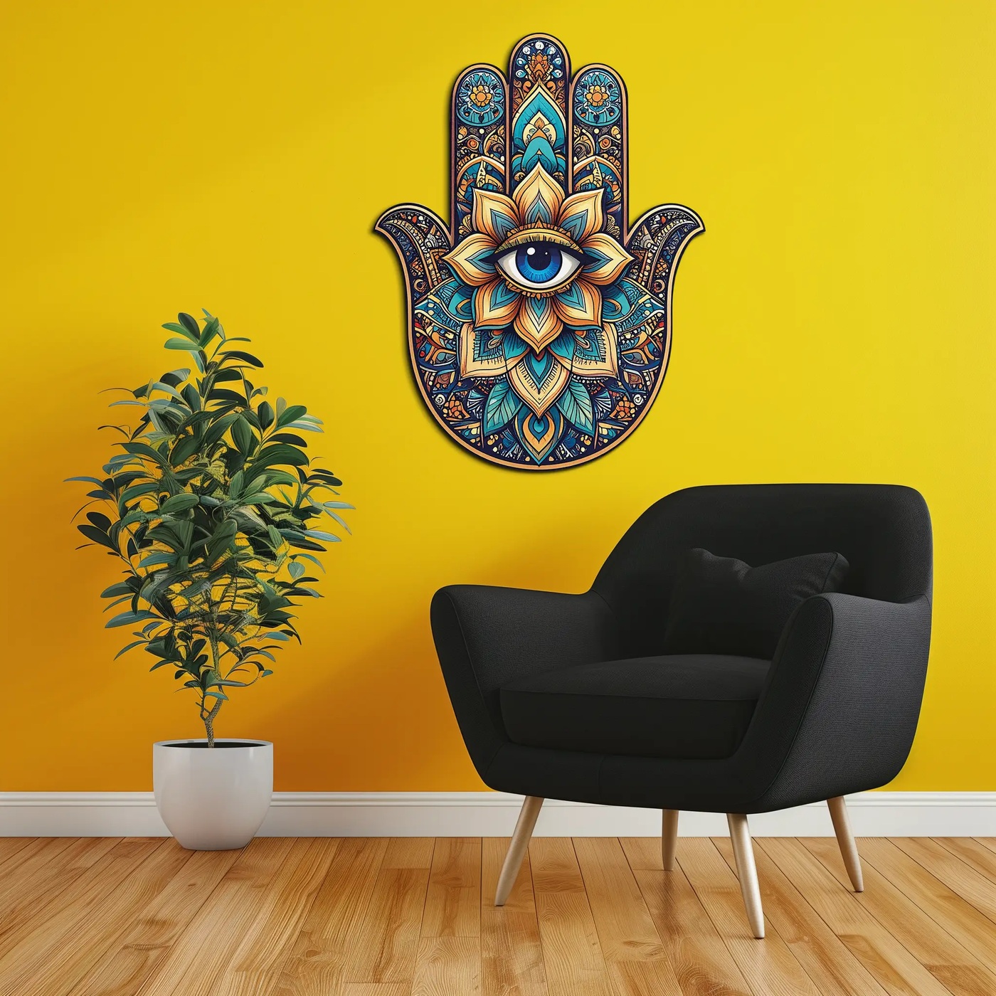 Hamsa Eye Wall Art – Boho Evil Eye Metal Decor-KAFUVM036 by Enova Art