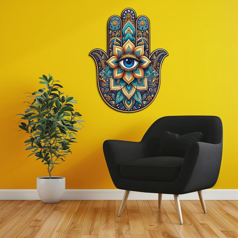 Hamsa Eye Wall Art – Boho Evil Eye Metal Decor-KAFUVM036 by Enova Art