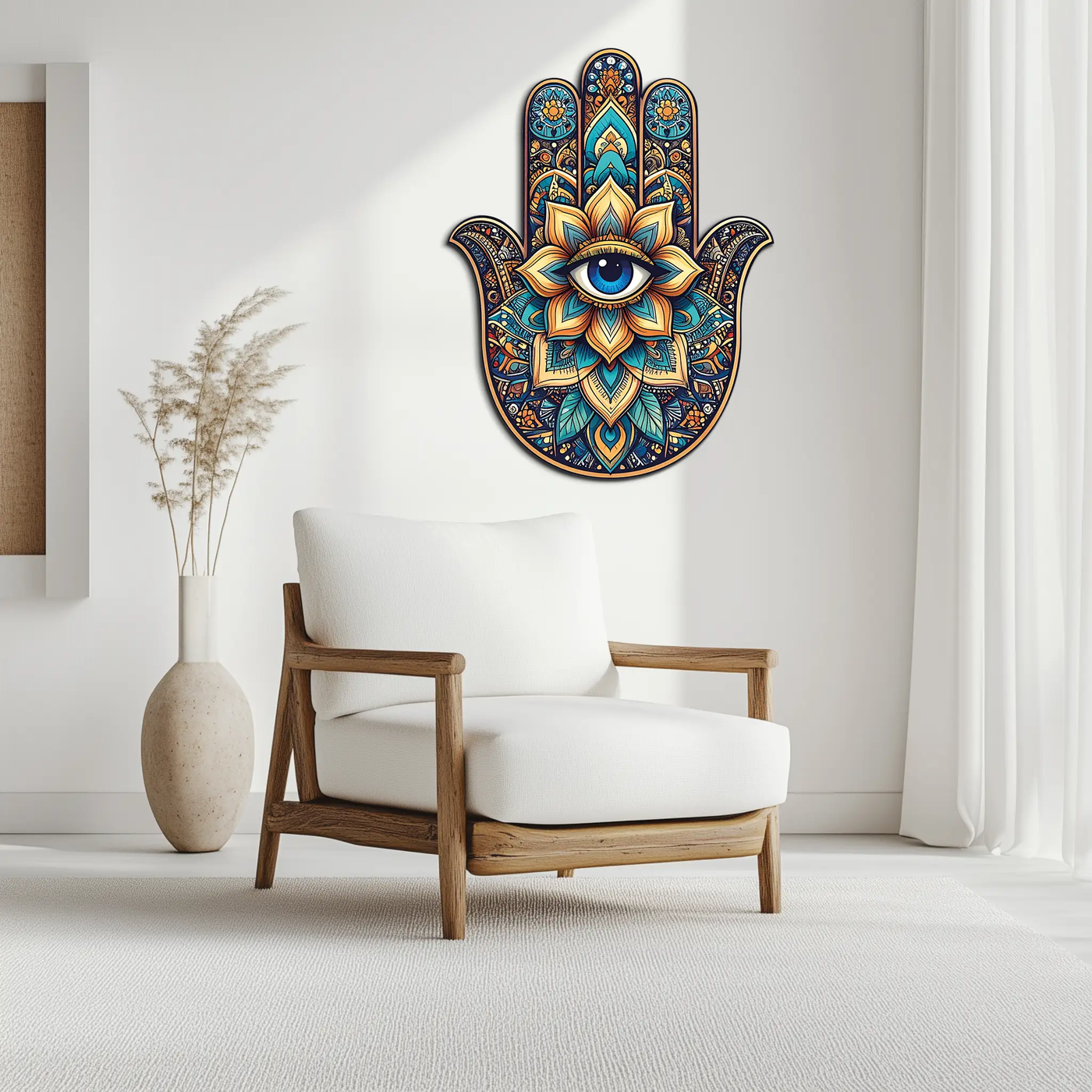 Hamsa Eye Wall Art – Boho Evil Eye Metal Decor-KAFUVM036 by Enova Art