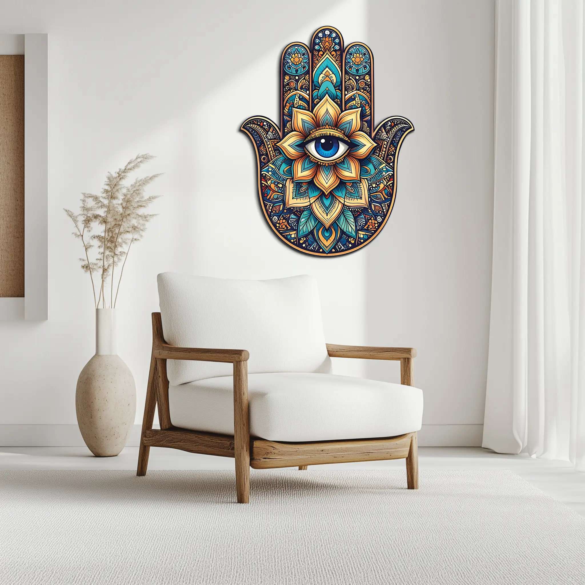 Hamsa Eye Wall Art – Boho Evil Eye Metal Decor-KAFUVM036 by Enova Art