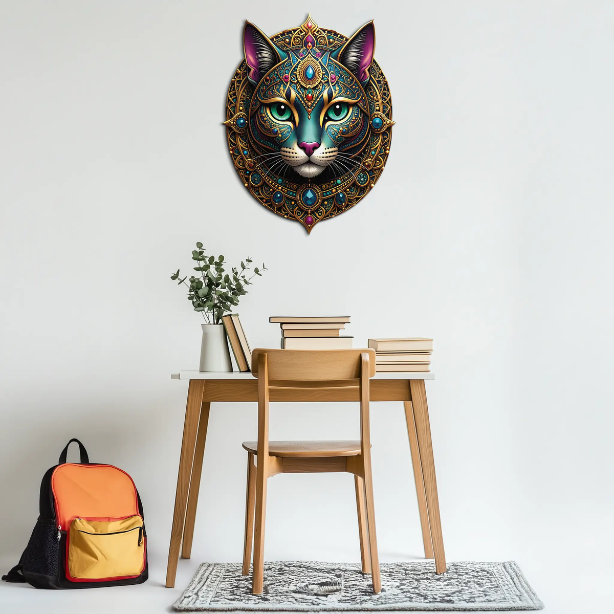 Mystic Mandala Cat Metal Wall Art – Boho Feline Decor-KAFUVM037 by Enova Art