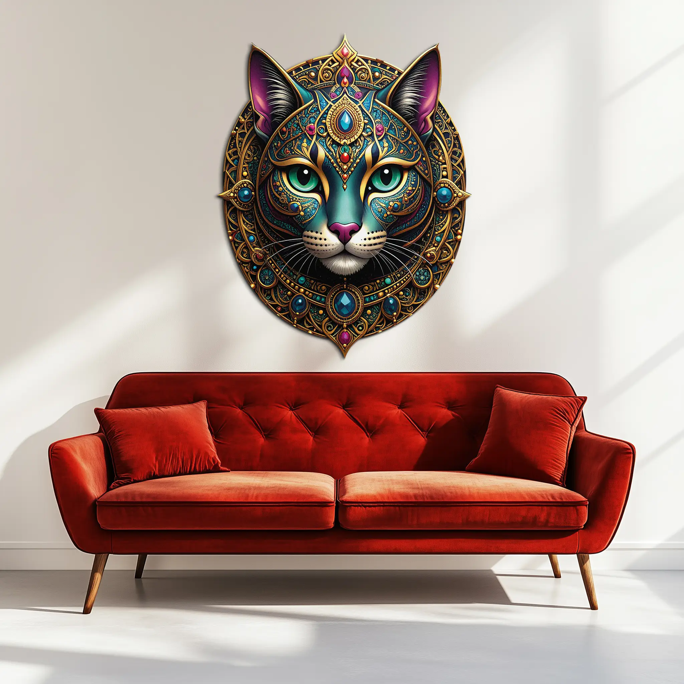 Mystic Mandala Cat Metal Wall Art – Boho Feline Decor-KAFUVM037 by Enova Art