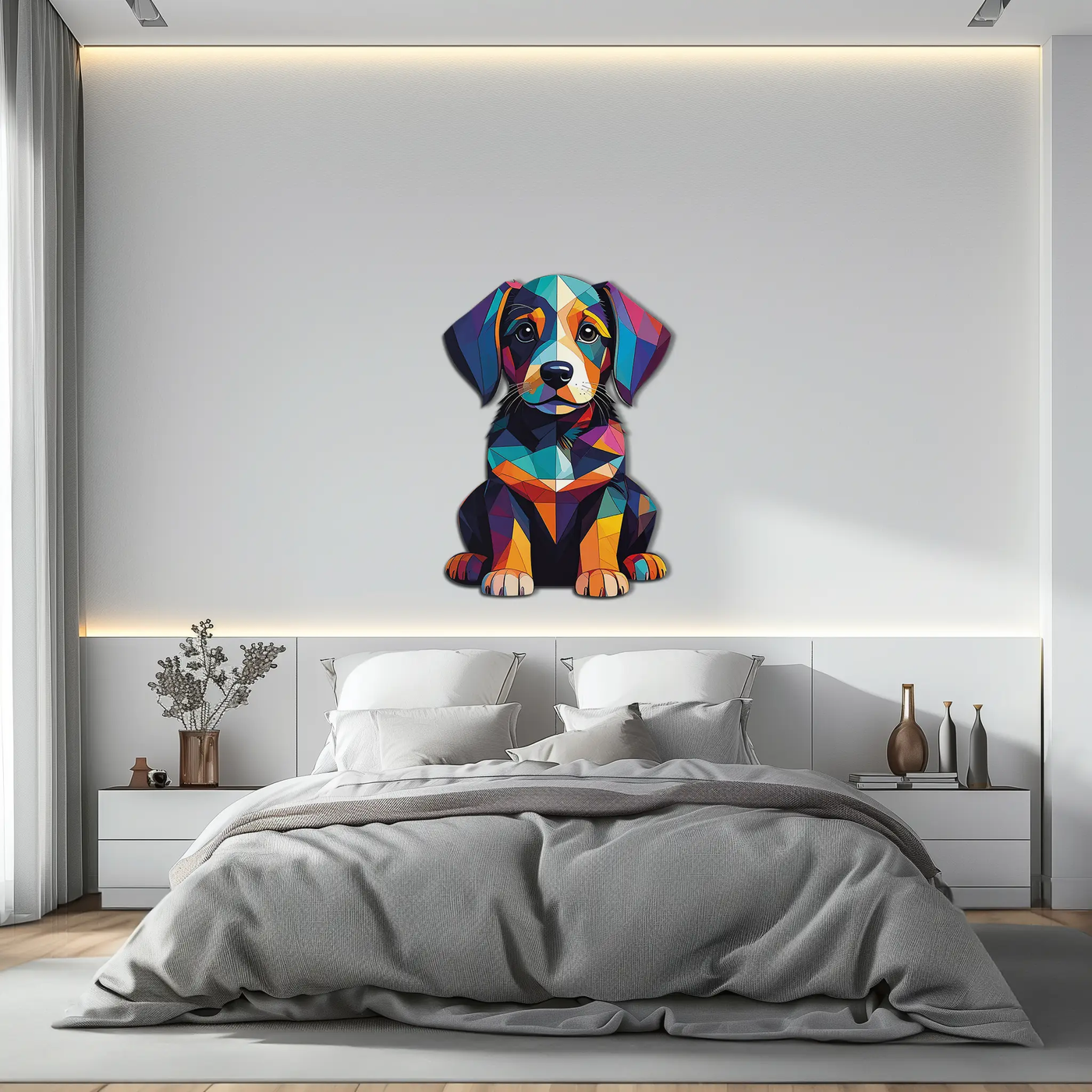 Colorful Geometric Dog Metal Wall Art – Bold Puppy Decor-KAFUVM038 by Enova Art