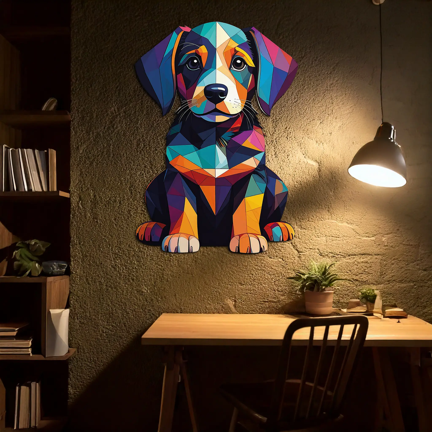 Colorful Geometric Dog Metal Wall Art – Bold Puppy Decor-KAFUVM038 by Enova Art