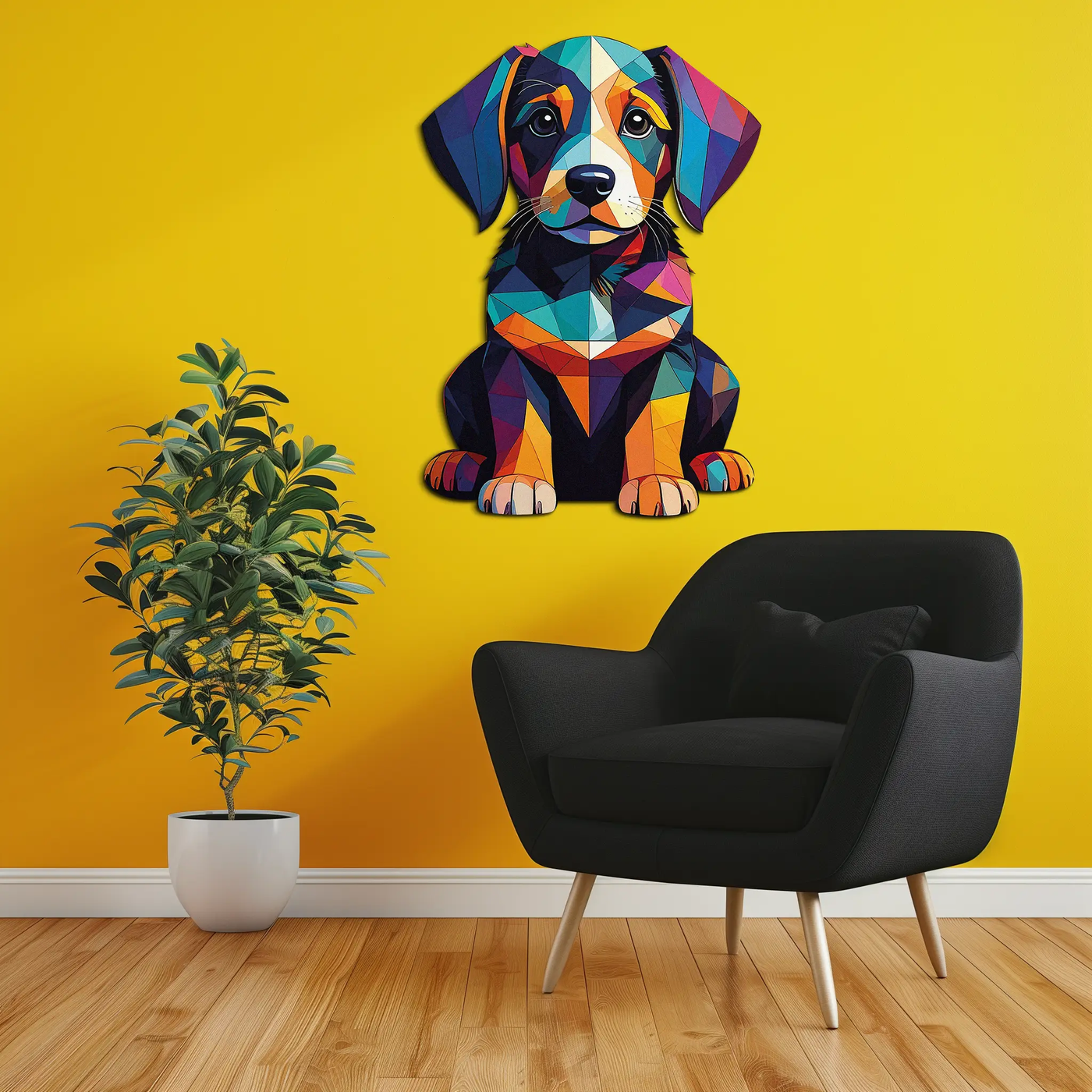 Colorful Geometric Dog Metal Wall Art – Bold Puppy Decor-KAFUVM038 by Enova Art