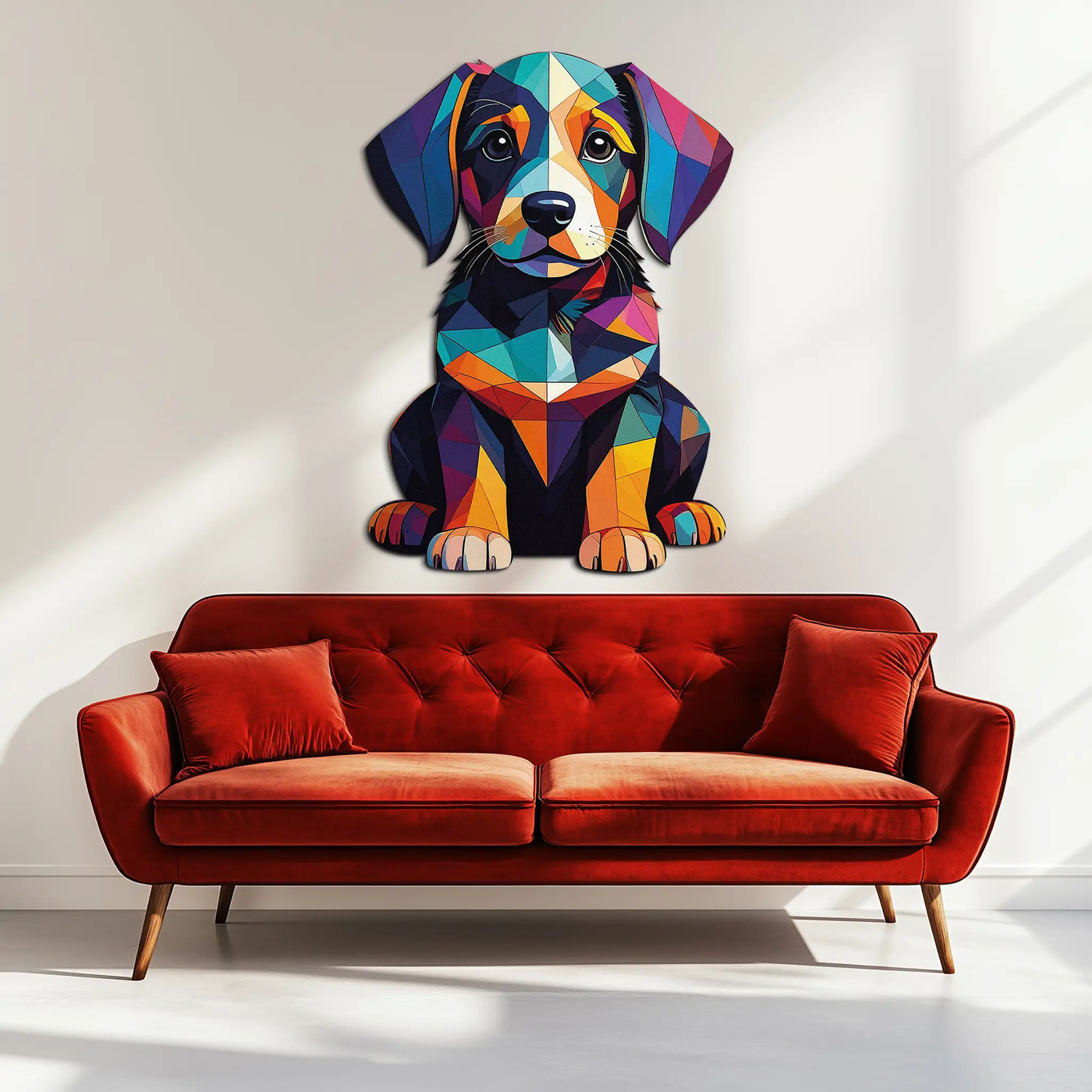 Colorful Geometric Dog Metal Wall Art – Bold Puppy Decor-KAFUVM038 by Enova Art