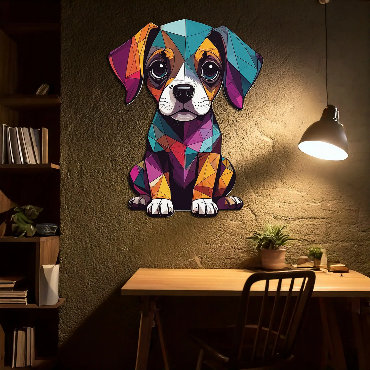 Geometric Puppy Metal Wall Art – Color Pop Dog Decor-KAFUVM039 by Enova Art