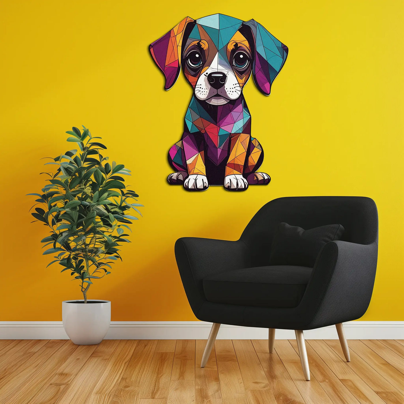 Geometric Puppy Metal Wall Art – Color Pop Dog Decor-KAFUVM039 by Enova Art
